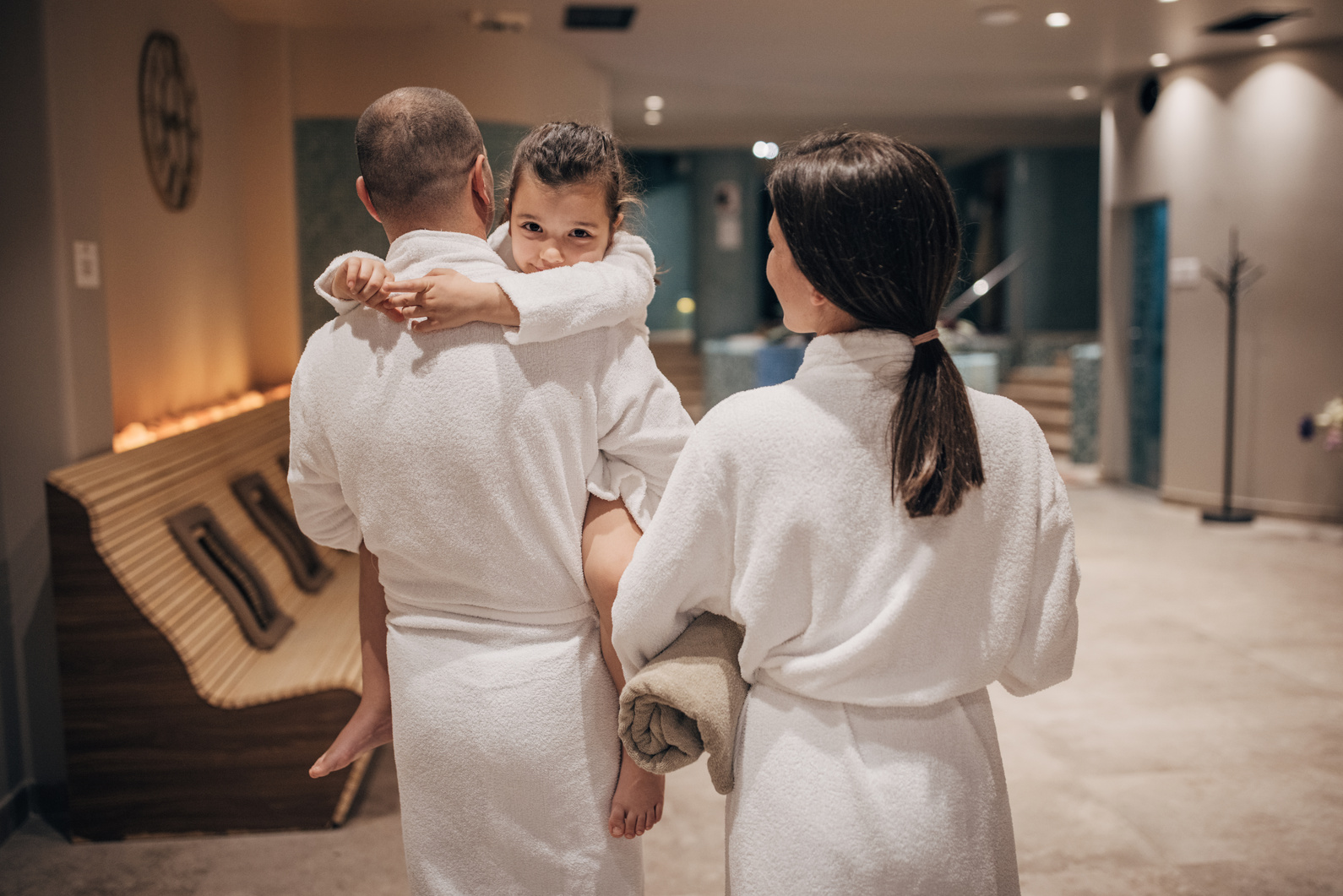 Family in hotel spa